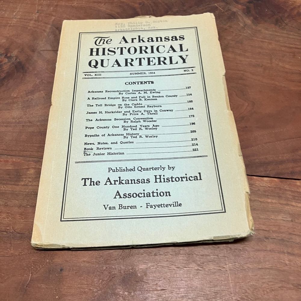 Arkansas Historical Quarterly Vol XIII No 3 Summer 1954 Arkansas History